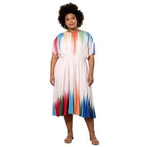 XPlusWear Womens Ombre Pleated Fit & Flare Midi Dress Size L